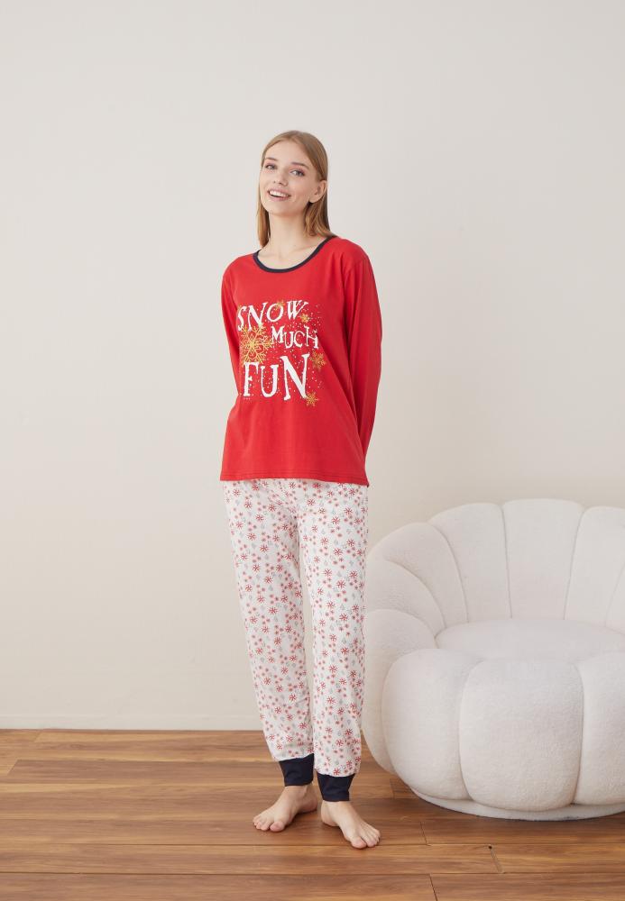 Pijama Dama Craciun " SNOW MUCH FUN " ,maneca lunga ,pantaloni lungi,Engros